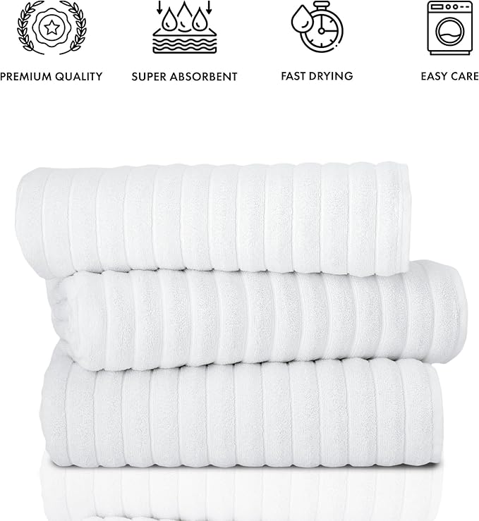 Classic Turkish Towels CTT - Luxury 3 Piece Jumbo Bath Sheets, 100% Turkish Cotton, Absorbent & Ultra Comfy Bath Towel Sheets for Hotels & Spa | 40"x65" (White)