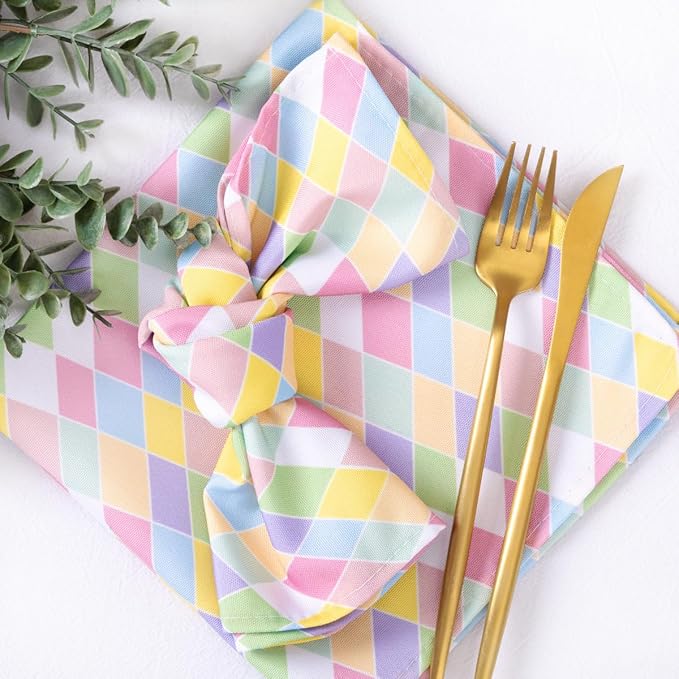 Socomi Easter Spring Cloth Napkins Diamond Linen Napkins Bulk Washable Cotton Napkins 17"x17" for Wedding Party Bridal Baby Shower Birthday Table Decorations Set of 6