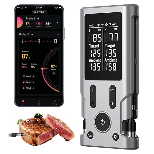 Smart Wireless Meat Thermometer with 2 Probes & 800ft Range, Bluetooth Grill Food Thermometer, Digital Backlit Screen, 0.5S Instant Read, NIST ±0.5℉ Accuracy for Kitchen BBQ, Oven, Smoker, Air Fryer