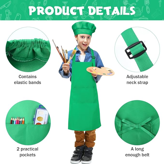 Handepo 40 Pcs Apron Chef Hat Set Aprons Chef 's Bib Apron Hats Bulk for Cooking Painting 7-13 Years