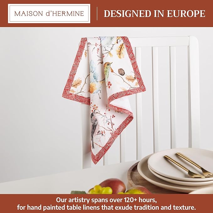 Maison d' Hermine Cloth Napkins Set of 4 100% Cotton Everyday Reusable Square Napkins Cloth Washable Dinner Party Wedding Restaurant Gifts for Mothers Day Spring/Summer (Pinson, 18" x 18")