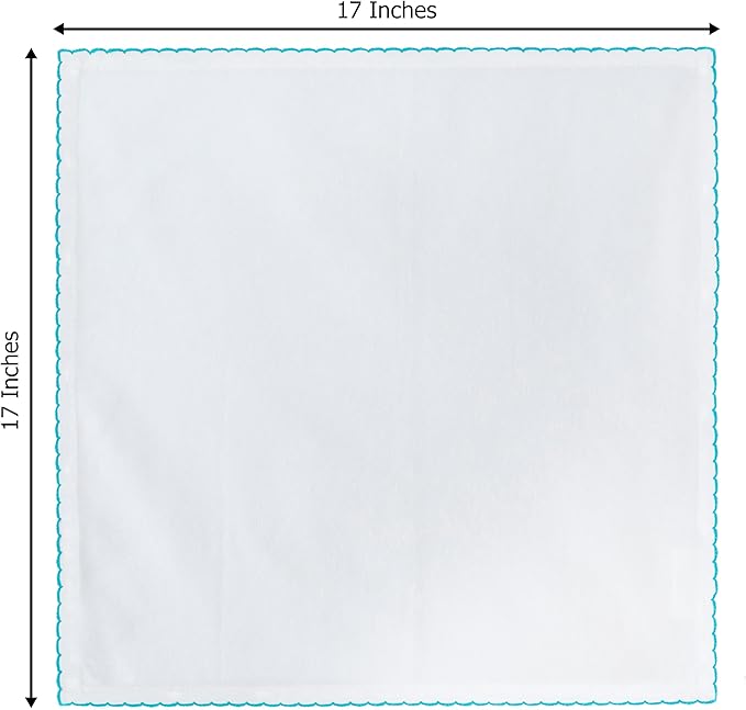 COTTON CRAFT Cloth Napkins - Set of 12 Pure Soft Cotton White Dinner Napkins with Colorful Border Trim – Absorbent Reusable Fabric Serviettes for Dining Table, Parties, Weddings, Everyday Use - 17x17