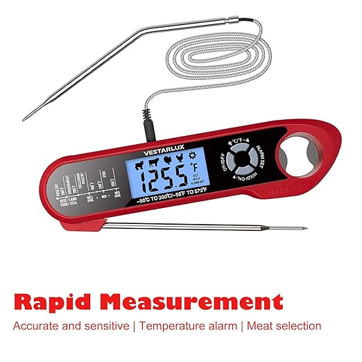 Digital Instant Read Meat Thermometer Waterproof Kitchen Food Cooking Thermometer Dual Probes Backlight, Alarm, °F/°C for BBQ Grill Smoker Steak Turkey Frying Baking Oven Water Oil