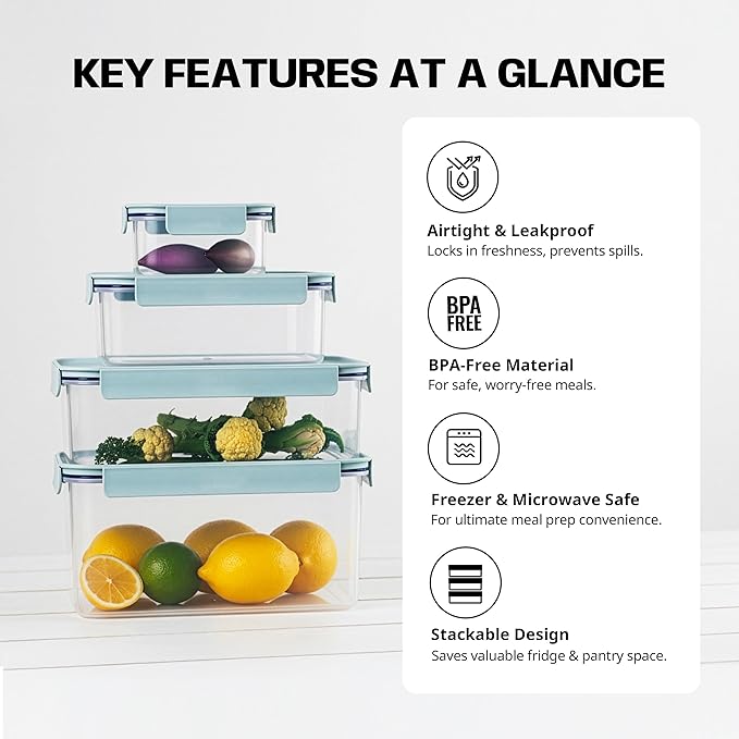 LocknLock HPL406 Classic-Plus Plastic Food Storage Container with Lid for Kitchen, Lunch, Meal Prep, and Leftovers, BPA-Free, Airtight, Leakproof, Microwave, Dishwasher, Freezer-Safe, 2.1L