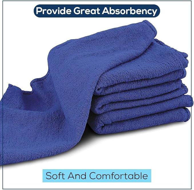 SIMPLI-MAGIC Premium Cotton Shop Towels 14"x12" (125 Pack) – Reusable Cleaning Shop Rags for Automobiles, Industries, Garage and Homes (Blue)