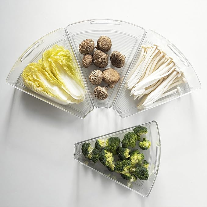 Lazy Susan Organizer for 26"- 28" Diameter Clear Corner Cabinet Storage Bins, Plastic Kitchen Corner Organizer with Handle 1/8 Wedge, Food Safe BPA Free (8 Pack)