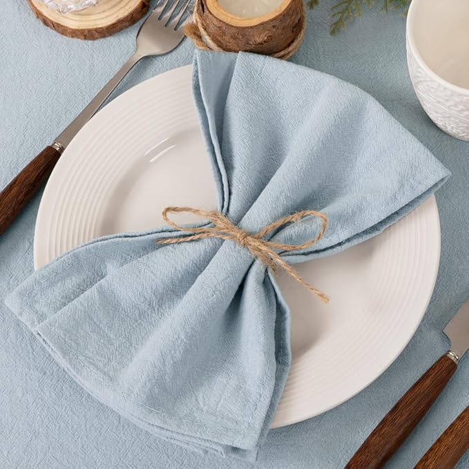 Socomi Cloth Napkins Grey Blue Easter Spring Washable Reusable Bulk Linen Cotton Napkins Set of 4 17"x17" for Wedding Party Bridal Baby Shower Birthday Dining Table Decorations