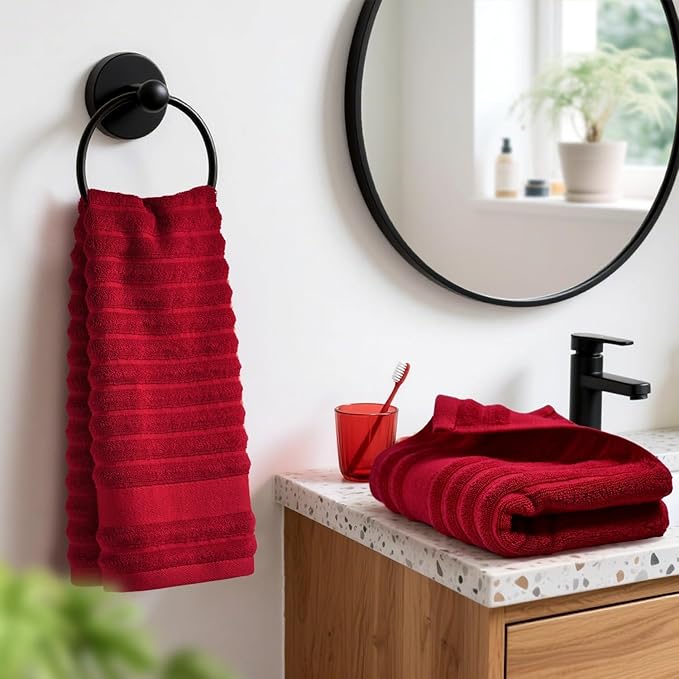 Jacquotha Red Hand Towels for Bathroom Ribbed - Set of 2, Decorative Cotton Textured Towels, 13x29 Inches