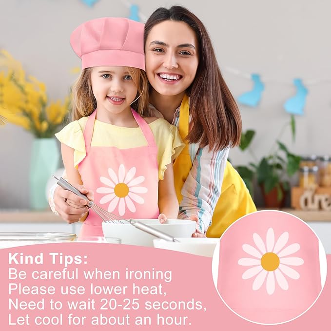 Kids Apron and Chef Hat Set Children Apron Adjustable with 2 Pockets Children Chef Painting for Cooking Baking