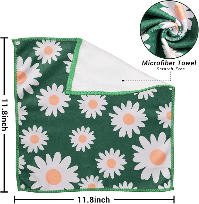 YUA Microfiber Cleaning Cloth 12 Pack,Microfiber Towels Cleaning,Microfiber Towels for Cars,Absorbent Dish Washing Cloth,Reusable Cleaning Cloths Lint Free (Daisy Flower)
