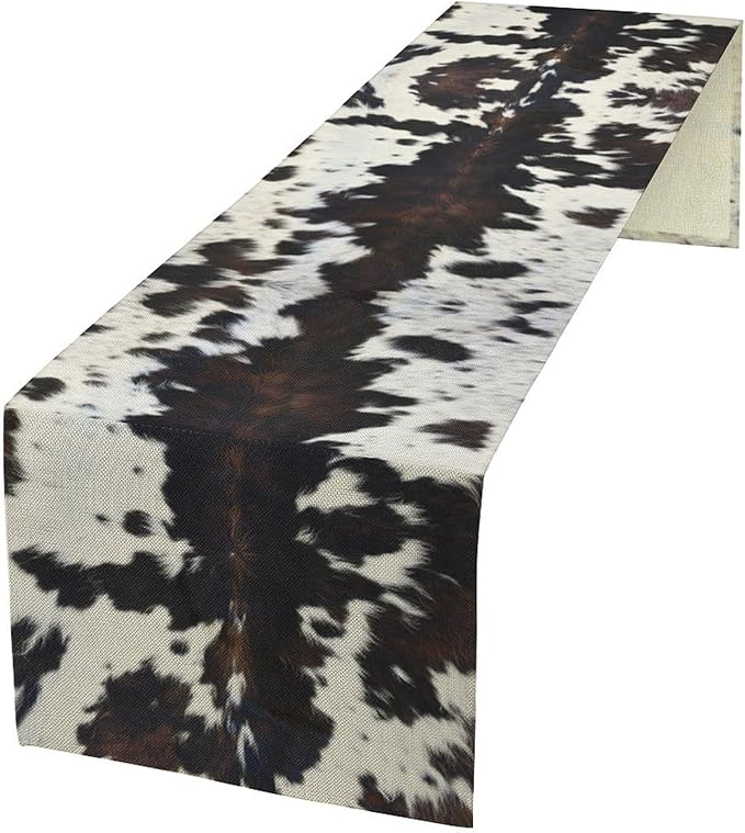 Cow Print Table Runner Country Farmhouse Cottage Brown Cowhide Print Art Printed Runner for Home Kitchen Dining Table Living Room Decor Fabric 1 Panel W13xL36in