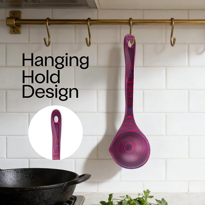 Left Handed Pakkawood Deep Soup Ladles with Spout | 10 inch Pakkawood Ladle | Big Soup Wood Ladle for Cooking | Wooden Spoons for Cooking | Wood Kitchen Utensil | Byzantium