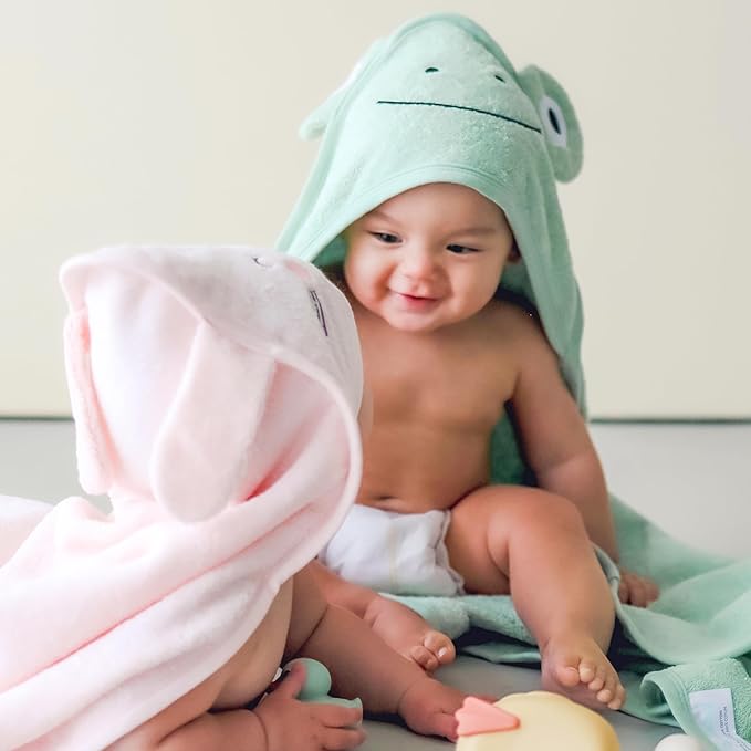 CuddleBug Premium Hooded Baby Bath Towel & Washcloth Set (Bear) - 100% Cotton Terrycloth Hooded Baby Towels for Newborn & Toddler - Super-Soft & Absorbent, Newborn Essentials (33" x 33") - Sage Green