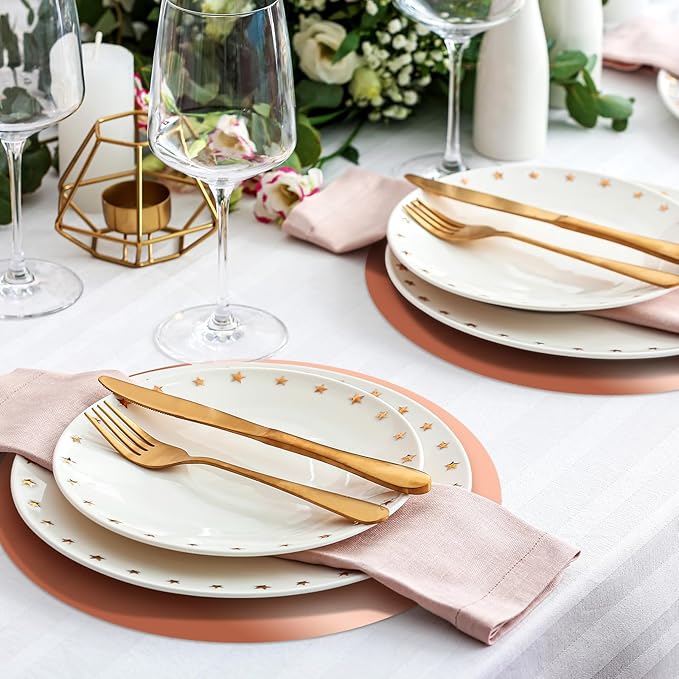 Tioncy 50 Pcs Rose Gold Round Paper Placemats Decorative Disposable Placemats Table Mats for Dining Wedding Table Decoration Home Banquet New Years Festive Party Birthday Holiday