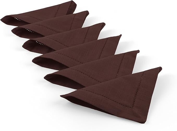 FINGERCRAFT Cocktail Napkins 6 x 6 Inch Premium Quality Cotton, Generous Hemstitch and Mitered Corner Set of 12 Coaster Cloth Chocolate