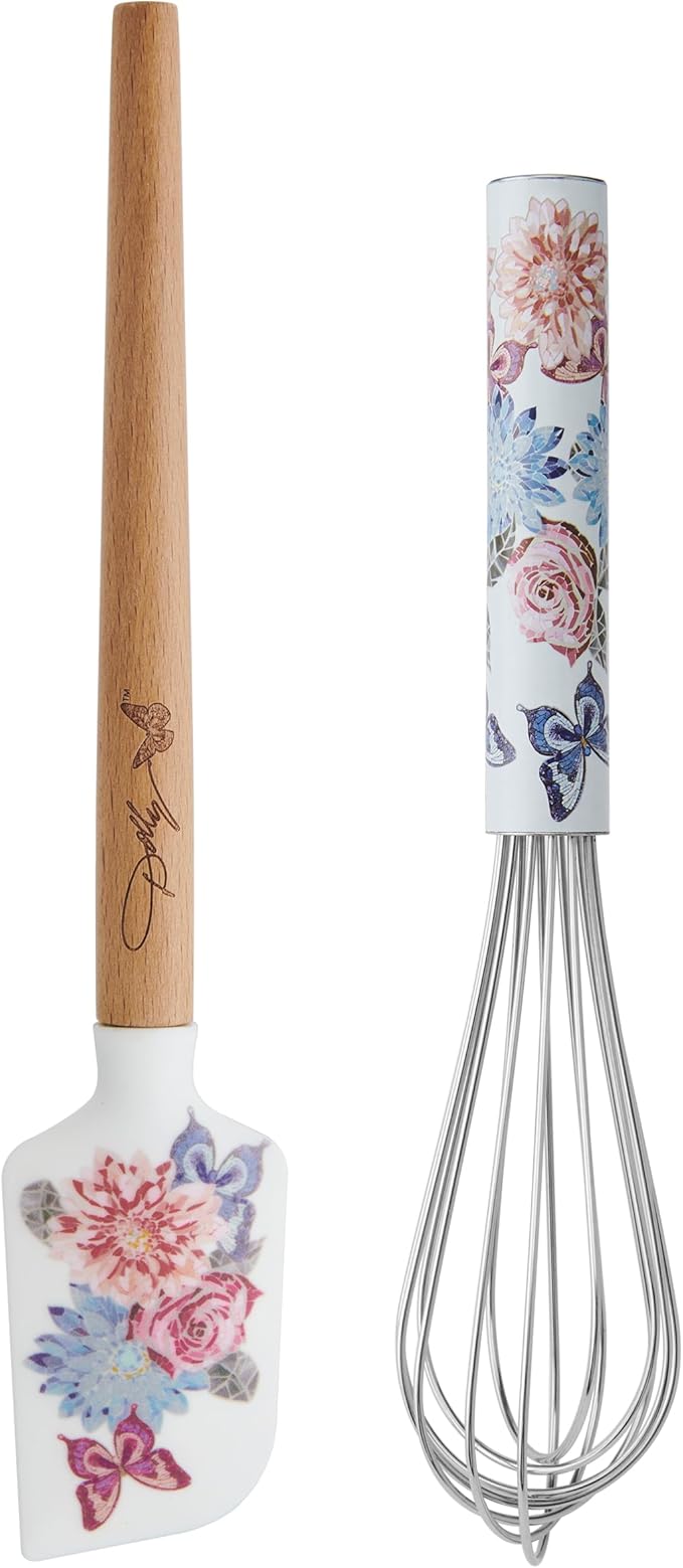 Dolly Parton Spatula and Whisk Set - Rose Kitchen Utensils with Floral and Butterfly Pattern Design - Heat Resistant Silicone Cooking Tools - 2 Piece Baking Essentials Set