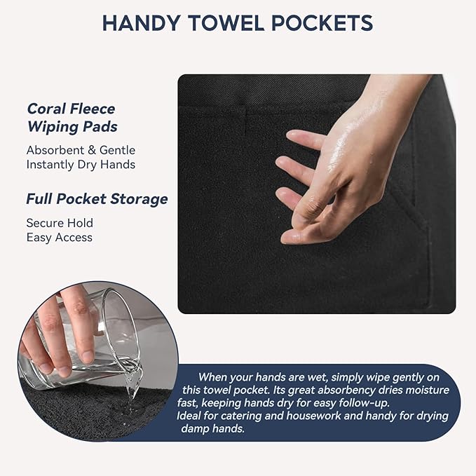 Kitchen Apron, Chef Aprons for Men Women with 5 Pockets Pen Holder, Adjustable Bib BBQ Work Apron for Cooking Baking