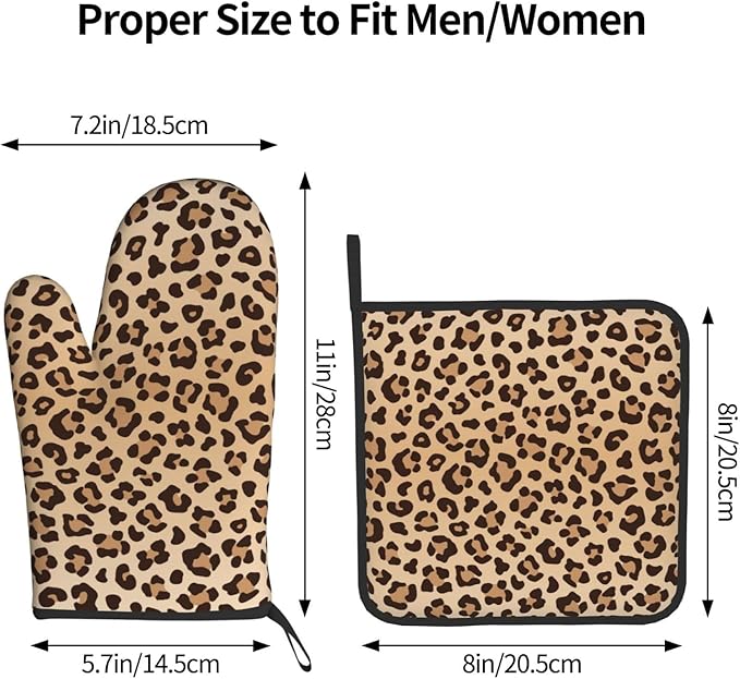 Leopard Print Oven Mitts and Pot Holders Animal Skin Heat Resistant Oven Mitts Safe for Baking Cooking BBQ