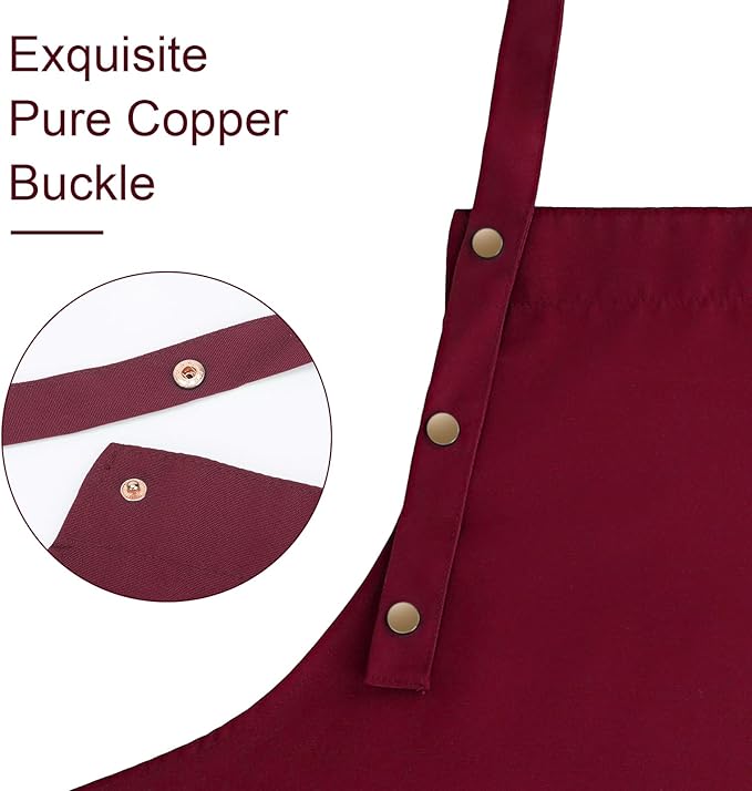 Apron for Men Women with Adjustable Straps and Large Pockets, Canvas Cotton Cooking Kitchen Chef Bib Aprons Waterproof Red