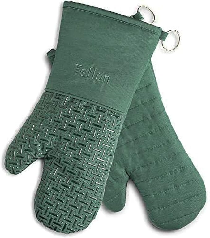 Xlnt Extra Long Oven Mitts (Green) | Teflon EcoElite Water Repellent | Heat Resistant for Oven Cooking, Grill & BBQ | Non Slip Gloves with Teflon EcoElite Finish, Cotton Lining & Hanging Loop