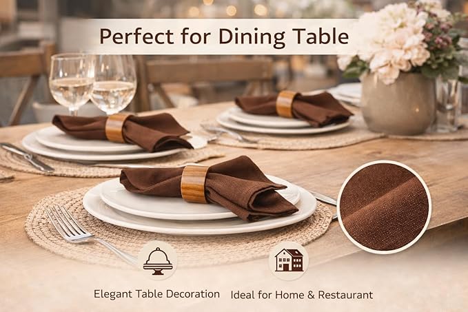 Marubhumi Cotton Cloth Dinner Napkins Set of 12, 18x18 Natural Premium Quality Mitered Corners Cotton Blend Wedding and Cocktail Napkins, Machine Washable (Brown)