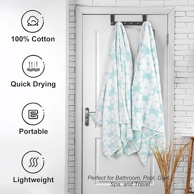 Cotton Towels for Bathroom Decor with Floral Jacquard, Super Soft and Absorbent Bath Towel Set of 2, Large Size 27.5x55 Inches