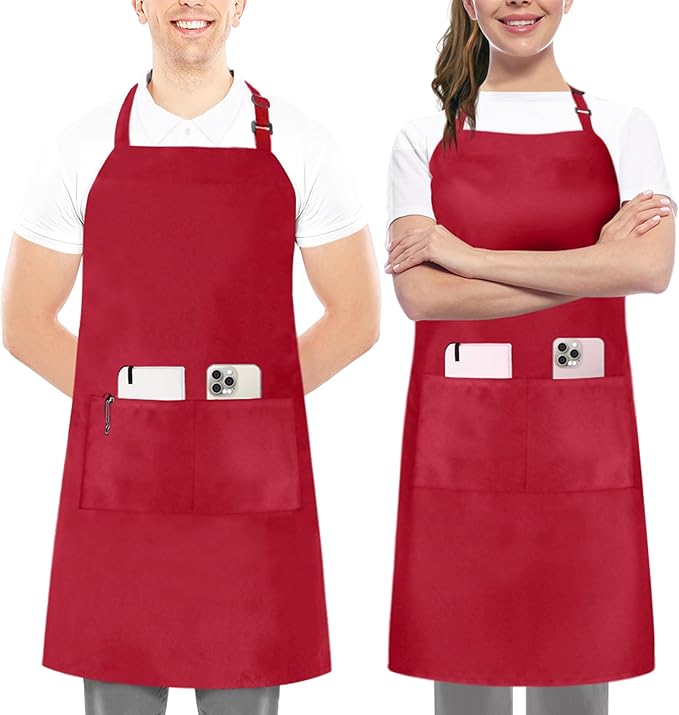 Utopia Kitchen 2 Pack Bib Apron, Adjustable with 2 Pockets, Water and Oil Resistant, Cooking Kitchen Chef Apron for Women Men