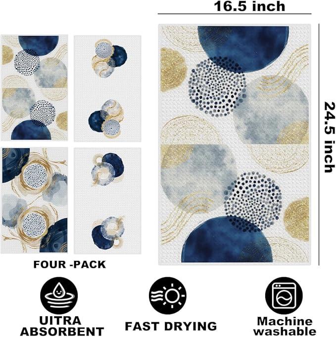 4 Pcs Artistic Kitchen Towels, Soft Absorbent Tea Hand Towel, Microfiber Dish Cloths for Drying Dishes, Waffle Dish Towels for Kitchen Bathroom Clearance Home Decor, Farmhouse Gifts for Women Mom