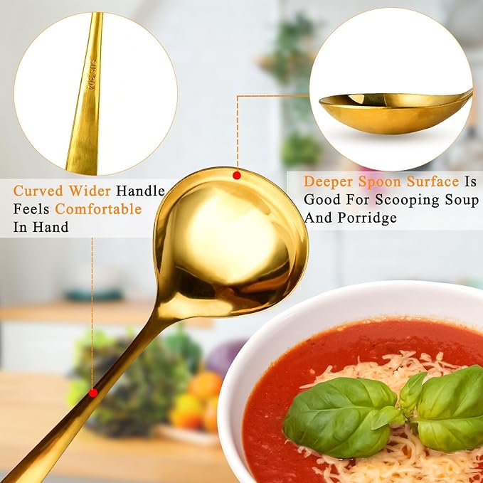 4 Pack Gold Gravy Ladles, SUS 304 Stainless Steel Sauce ladles, 8-Inch Small Soup Ladles Serving Ladle for Cooking - Dishwasher Safe