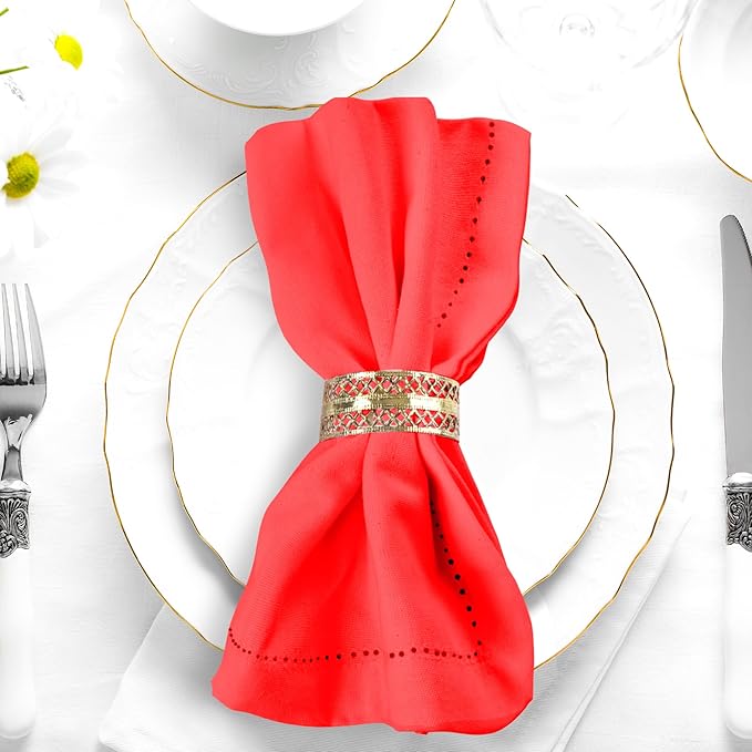 Urban Villa Cloth Napkins Set of 12 20"x20" 100% Cotton Hemstitch Napkins Cloth Washable Durable Reusable Absorbent Table Dinner Napkins Cloth for Christmas Hotel Lunch Restaurant Weddings Parties–Red