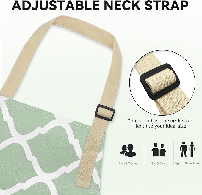 2 Pieces Aprons for Women with Pockets, Cotton Linen Waterproof Kitchen Cooking Aprons, Chef Apronfor Men Women with Adjustable Neck Strap and Long Ties(Green/Blue)