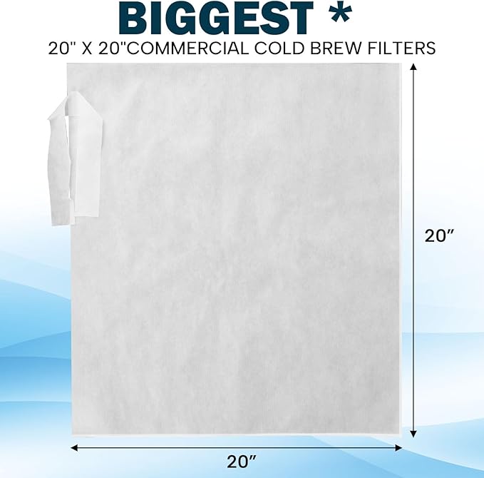 50 PIECE Cold Brew Coffee Filters with Drawstring, 20" X 20" Cold Brew Bags for Cold Brew Coffee Makers, Brew Up To 5 LBS Coffee