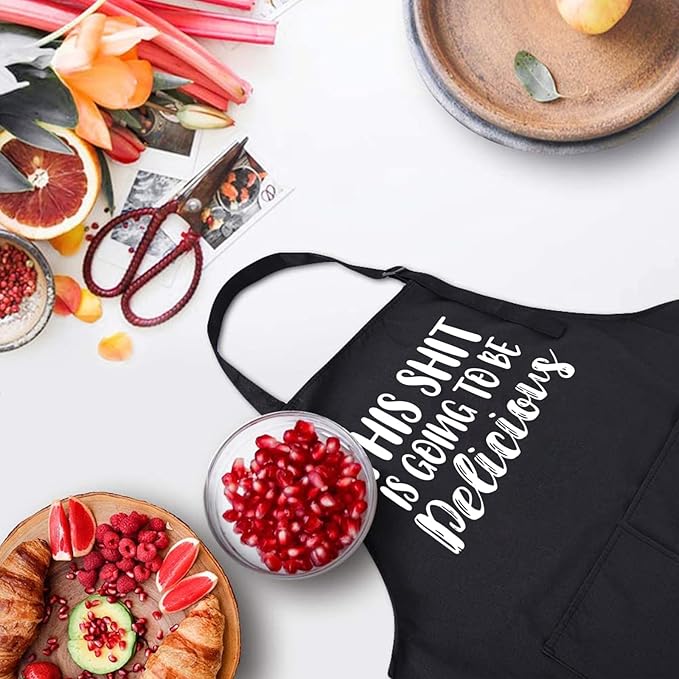ZOORON Funny Cooking Chef Apron with Pockets BBQ Kitchen Work Aprons Birthday Father’s Day Grilling Gifts for Dad, Husband