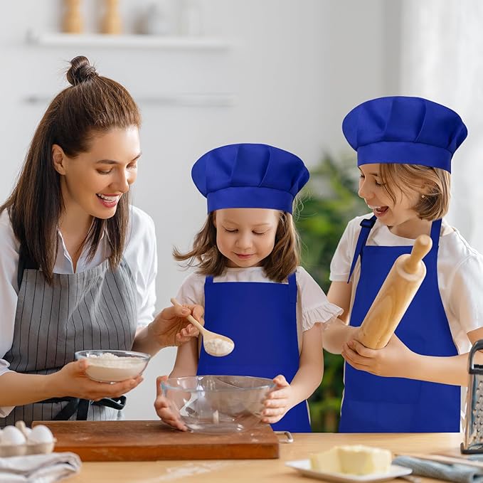 Kids Apron and Chef Hat Set Children Apron Adjustable with 2 Pockets Children Chef Painting for Cooking Baking