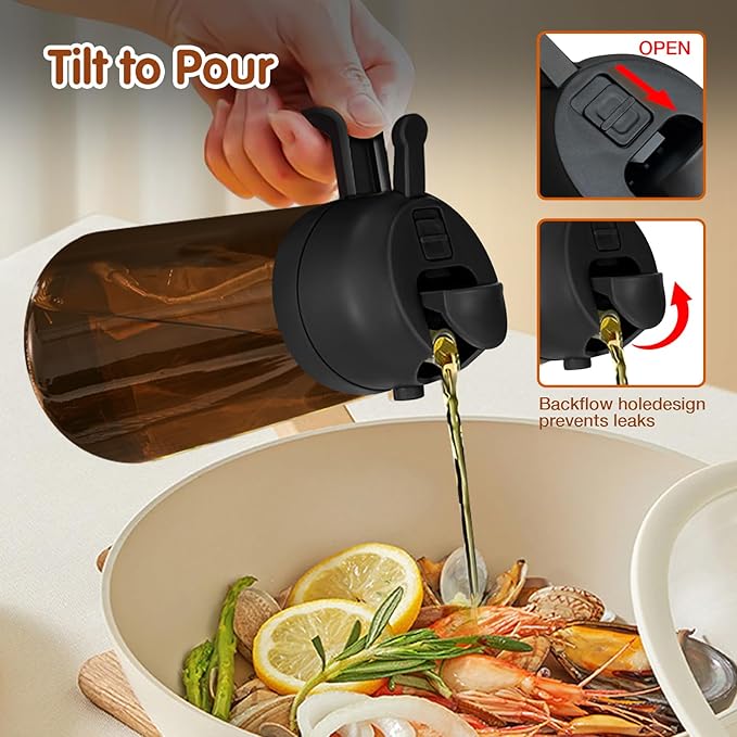 YARRAMATE 2PCS 16oz/470ml Oil Sprayer for Cooking with Stickers, Food-Grade 2 in 1 Olive Oil Dispenser Bottle for Kitchen, Premium Dark AmberGlass Oil Bottle for Air Fryer, BBQ (Black & White)