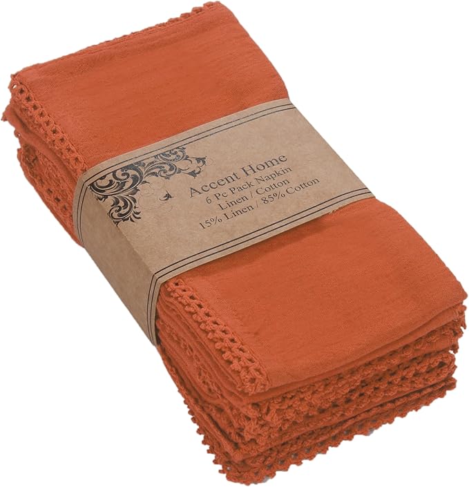 ACCENTHOME Rust Cloth Napkins Set of 6 18x18 inch Cotton Dinner Napkins - Washable Soft Premium Hotel Quality Reusable Napkins Perfect Table Napkins for Family Dinners, Weddings & Everyday Use
