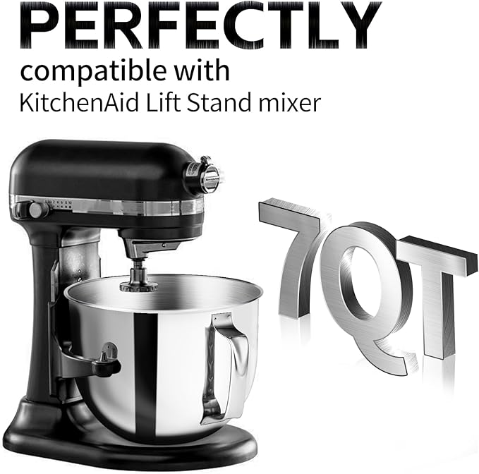 Stainless Steel 7QT Mixer bowl Fit for KitchenAid Bowl-Lift Stand Mixer,7 Quart Mixing Bowl with Handle