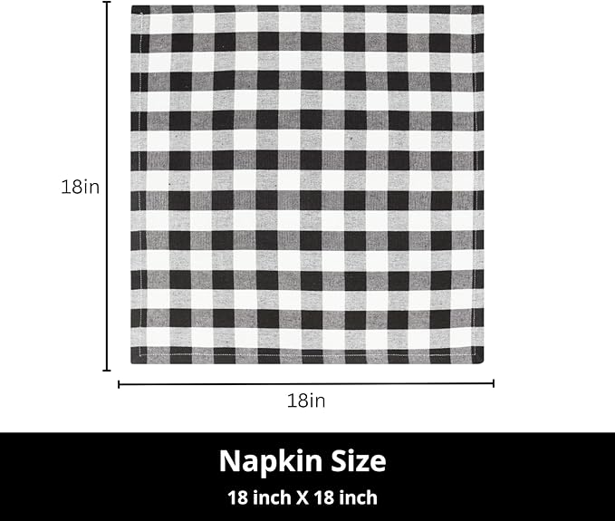 PurpleEssences Buffalo Plaid Cloth Napkins - Mitered Corners - Spring Easter Summer - Gingham Check Dinner Napkin - Set of 12-100% Cotton - 18x18 Inch - Reusable Washable - Black and White