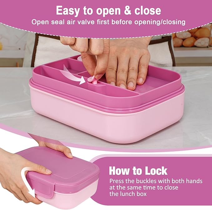 Caperci Stackable Bento Lunch Box for Adult & Teens - Reinforced Leak-Proof Lunch Container 4-Compartment with Utensils & Sauce Container, BPA-Free, Dishwasher/Microwave Safe, 47oz (Cherry Blossom)