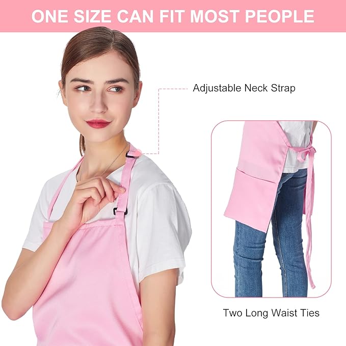 Jubatus 2 Pack 3 Pockets Adjustable Bib Apron Chef Kitchen Cooking Aprons for Women Men, Pink