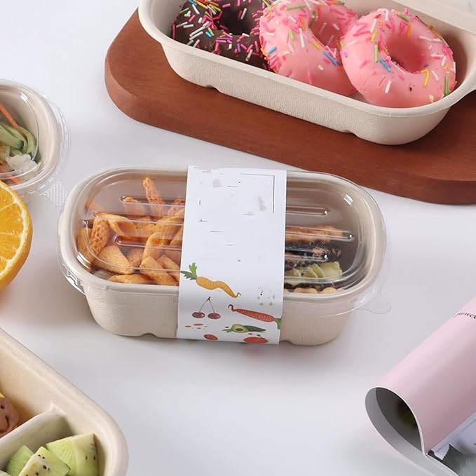 50 Pack Disposable Meal Prep Containers, 23oz Take Out Food Containers with Lid, Microwave Safe Bagasse To Go Paper Bowls Soup Serving Bowls for Salad, Leftovers, Lunch