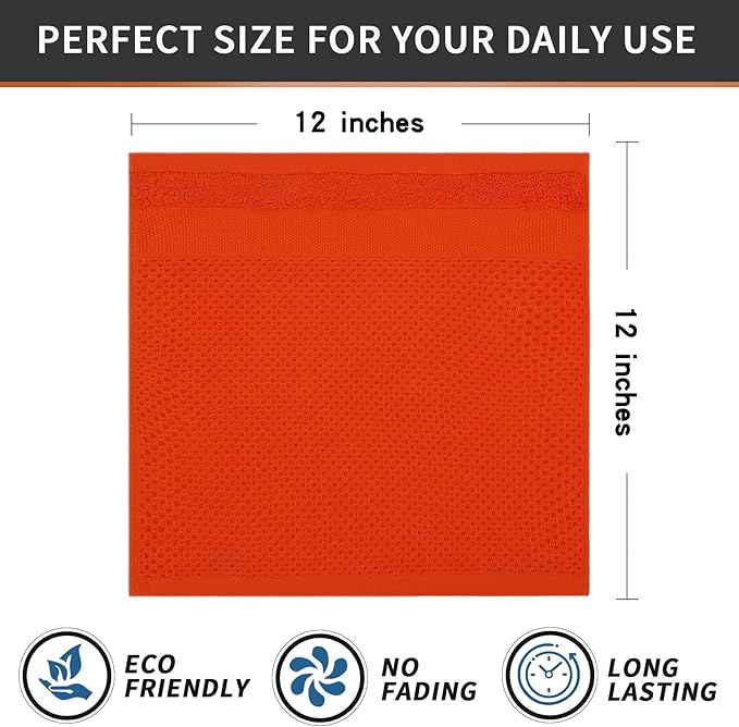 Homaxy 100% Cotton Dish Cloths, 8 Pack - 12 x 12 Inches, Waffle Weave Super Soft and Absorbent Dish Towels Quick Drying Dishcloths, Orange