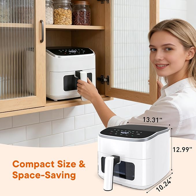 OLIXIS 4QT Air Fryer with Visible Window, 1500W Digital Touchscreen Air Fryer with 8 Presets, Auto Shut Off & Nonstick Dishwasher Safe Basket, 60-Min Timer, Max 400°F, White
