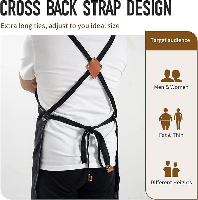 Aprons For Women Men With Large Pockets, Waterproof Cotton Chef Aprons For Cooking Server Grilling Bbq Kitchen