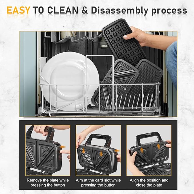 Waffle Iron with Removable Plates, 1200W All-Clad Waffle Maker for Pancake & Breakfast Sandwich, Nonstick Plates, 5-Gear Temperature Control, Cool Touch Handle, Easy to Clean for Family