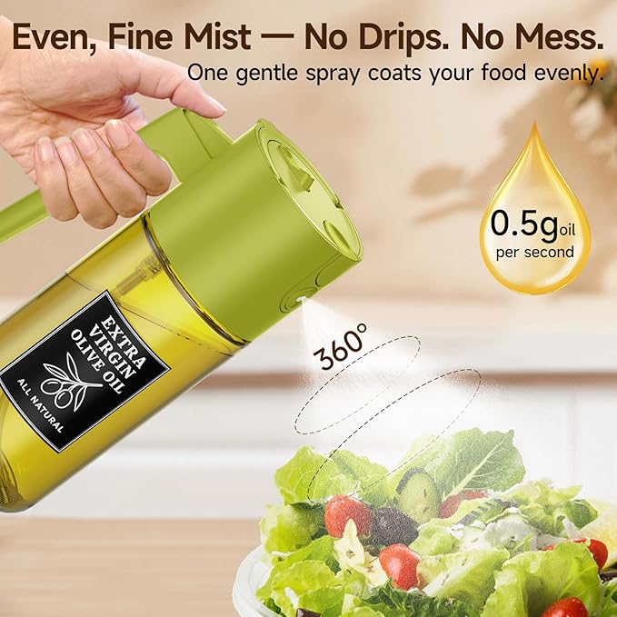 Oil Sprayer 16oz/500ml, 2 in 1 Spray and Pour Oil Bottle, Olive Oil Spray Bottle for Cooking, Kitchen Oil Sprayer for Air Fryer Salad Grilling Baking, Even Spray Oil Control（Green）