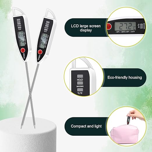 Copkim 12 Set Waterproof Food Thermometer for Water, Liquid, Candle and Cooking Digital Meat Thermometer with Long Probe Instant Read for Kitchen BBQ Grill Candy (White)