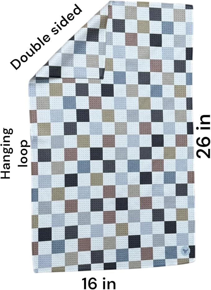 2 Pack || Double Sided|| Not Your Ordinary Kitchen Towels || Dish Towels || Quick Dry || Waffle Weave Microfiber || Designer Prints || Highly Absorbent || Hanging Hook (Multi-Checkered)