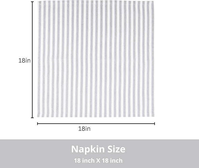 PurpleEssences Plain Striped Cloth Napkins - Set of 12-100% Cotton - 18 x 18 Inch - Spring Easter Summer and Perfect Everyday Use Dinner Napkin - Gray and White