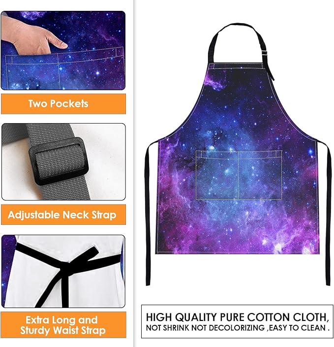 Britimes Space Purple Universe Planet Apron Home Kitchen Cooking Baking Gardening for Women Men with Pockets 32x28 inch